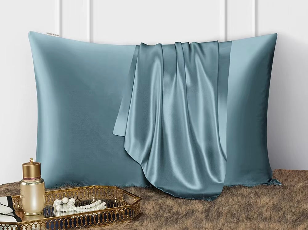 BEDSUM Confezione Da 2 Federe In Raso Di Poliestere - 50x101 Cm, Morbide E Lusso, Con Chiusura A Busta, Per Capelli E Pelle - Blu Navy - 4